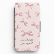 I'm Literally Just A Girl Bows Pattern Flip / Wallet Phone Case 1