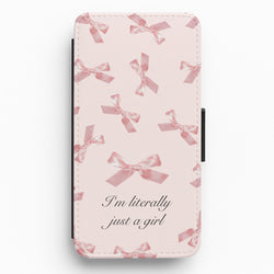 I'm Literally Just A Girl Bows Pattern Flip / Wallet Phone Case