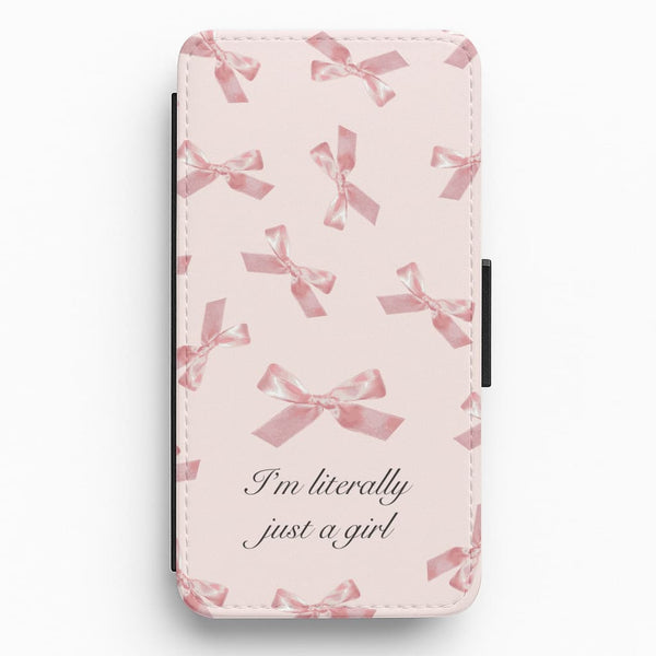 I'm Literally Just A Girl Bows Pattern Flip / Wallet Phone Case