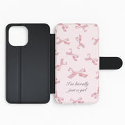 I'm Literally Just A Girl Bows Pattern Flip / Wallet Phone Case 2
