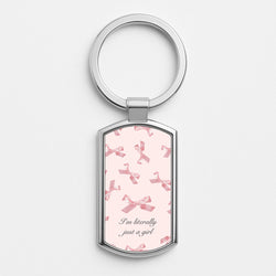 I'm Literally Just A Girl Bows Pattern Silver Keyring