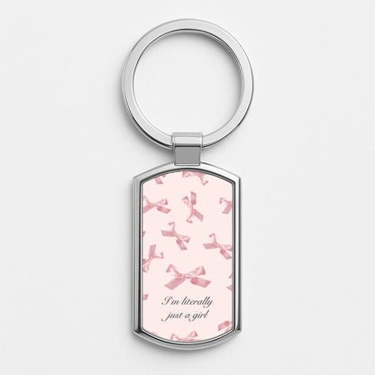 I'm Literally Just A Girl Bows Pattern Silver Keyring