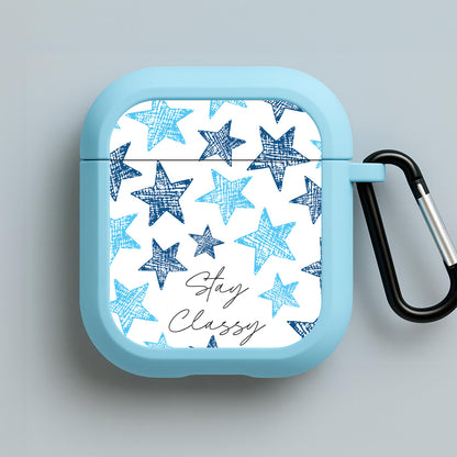Stay Classy Blue Stars Pattern Blue AirPods Case