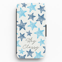 Stay Classy Blue Stars Pattern Flip / Wallet Phone Case