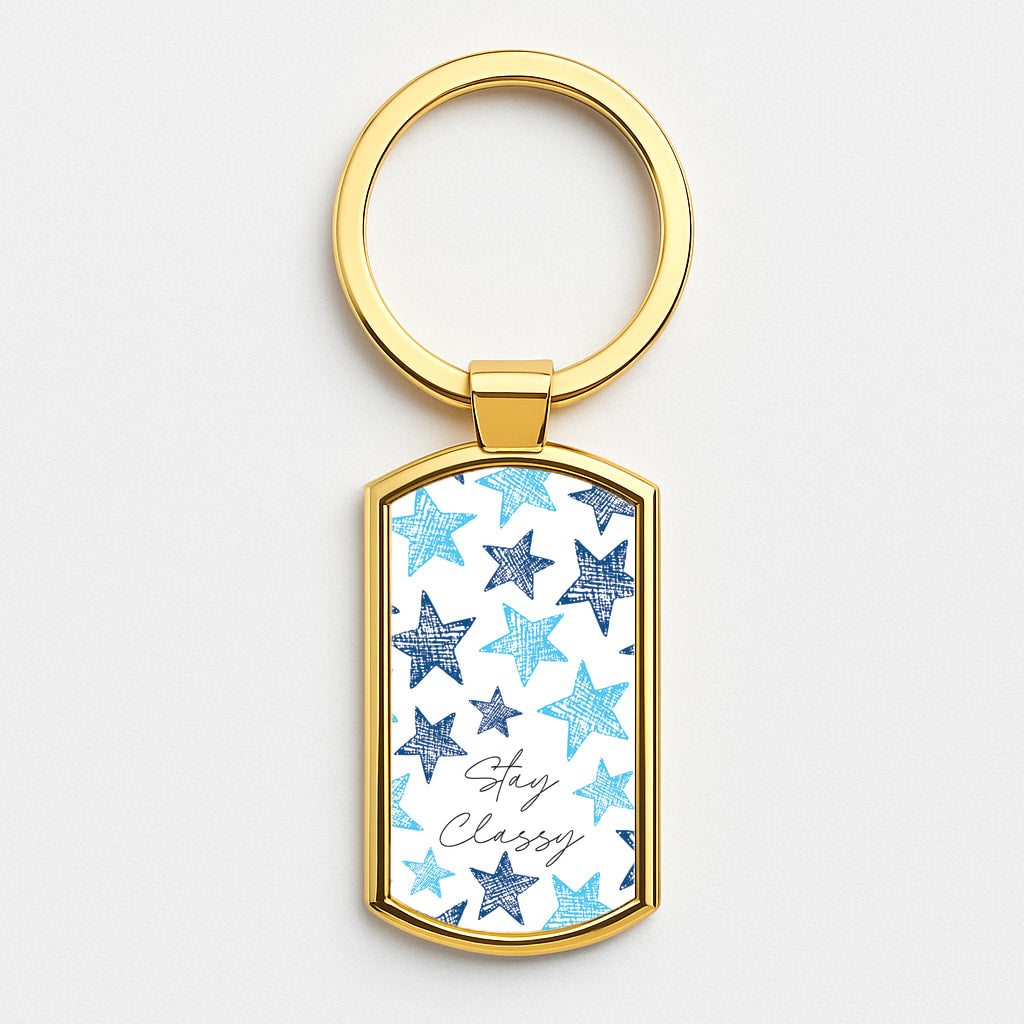 Stay Classy Blue Stars Pattern Gold Keyring