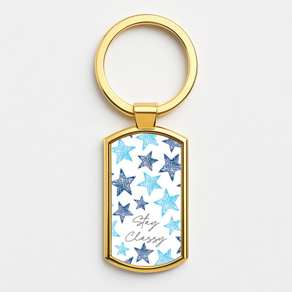 Stay Classy Blue Stars Pattern Gold Keyring