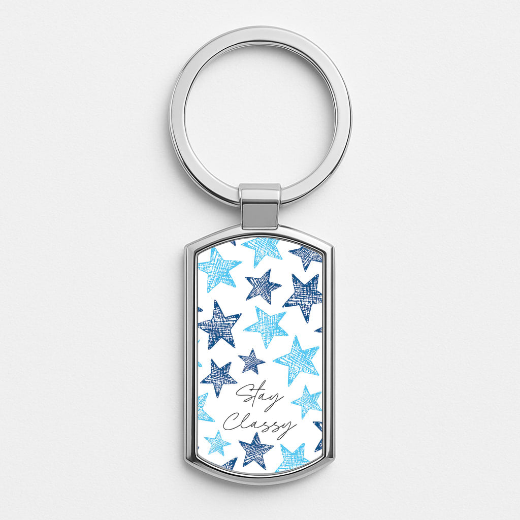 Stay Classy Blue Stars Pattern Silver Keyring