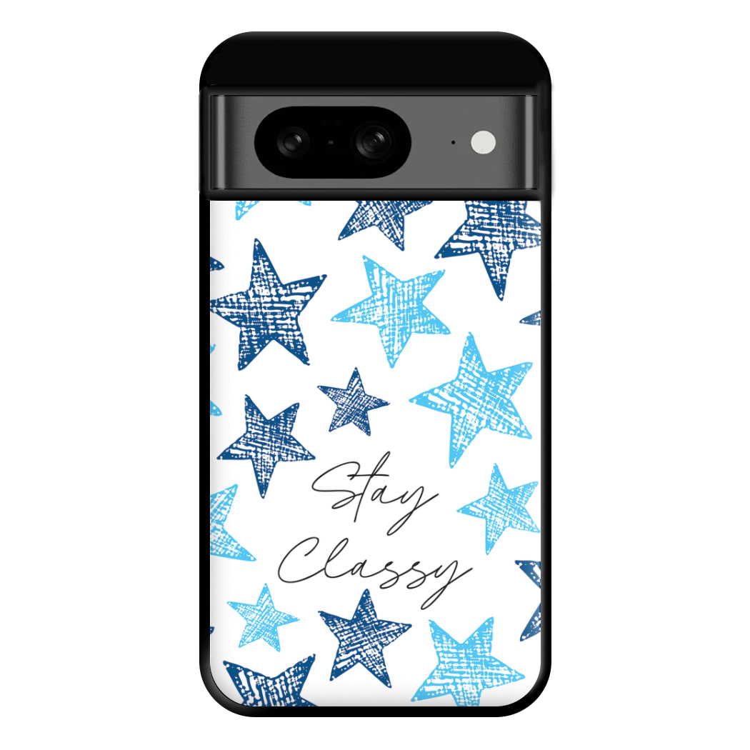 Stay Classy Blue Stars Pattern Phone Case for Google Pixel 8
