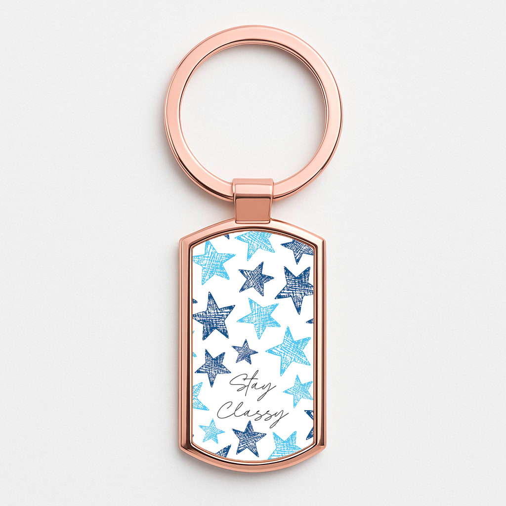 Stay Classy Blue Stars Pattern Rose Gold Keyring