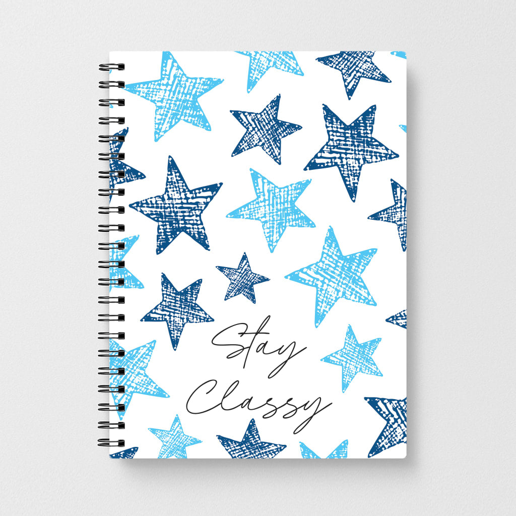 Stay Classy Blue Stars Pattern Notebook
