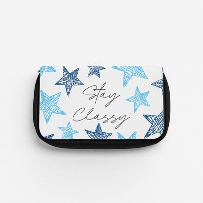 Stay Classy Blue Stars Pattern Pencil Case