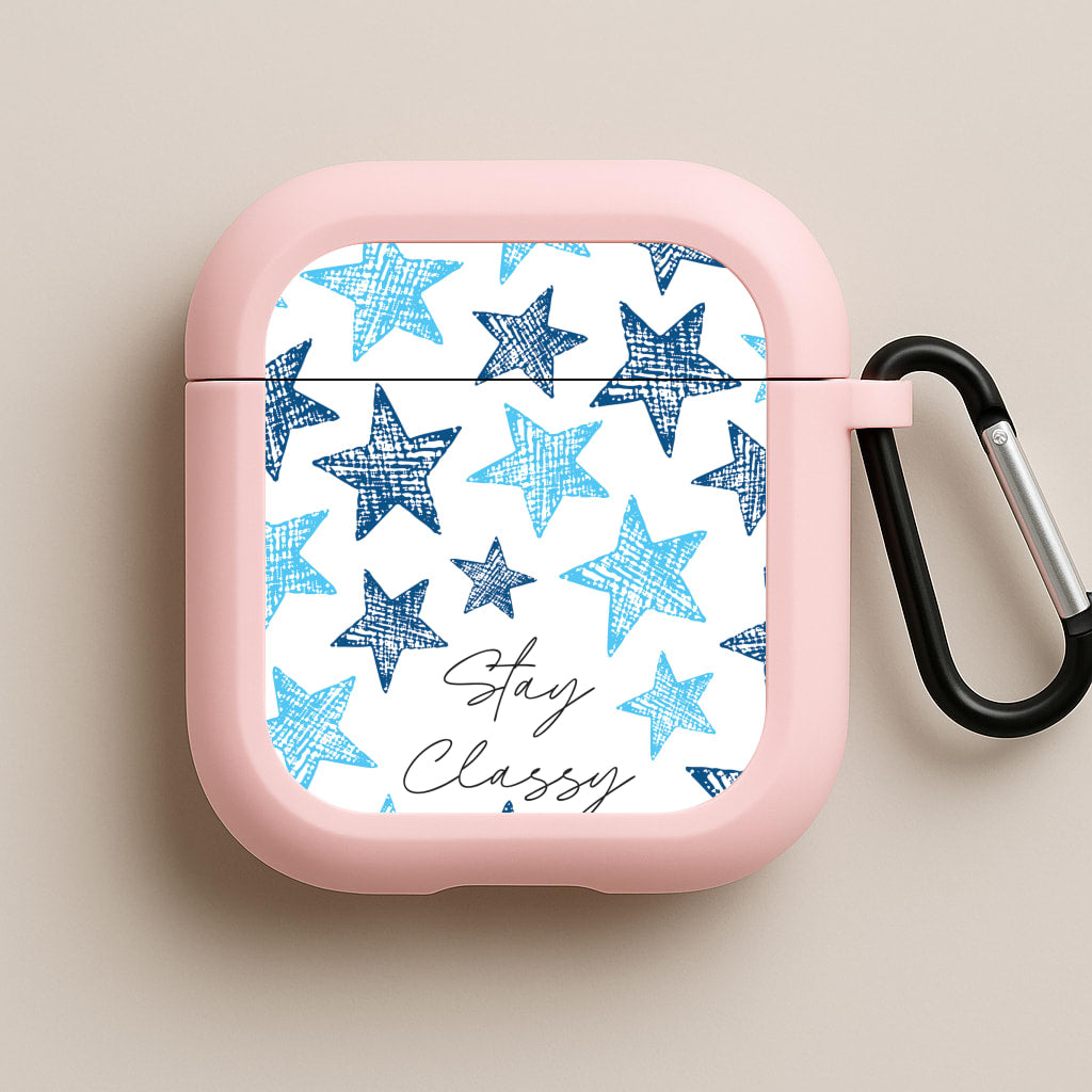 Stay Classy Blue Stars Pattern Pink AirPods Case