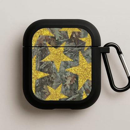 Camo And Glitter Stars Pattern AirPods Case