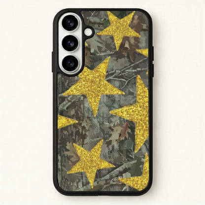 Camo And Glitter Stars Pattern Phone Case for Galaxy S26 Plus