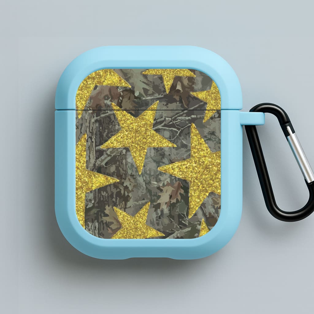 Camo And Glitter Stars Pattern Blue AirPods Case