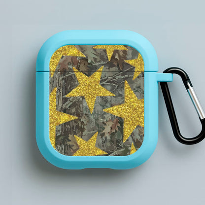Camo And Glitter Stars Pattern Blue AirPods Case