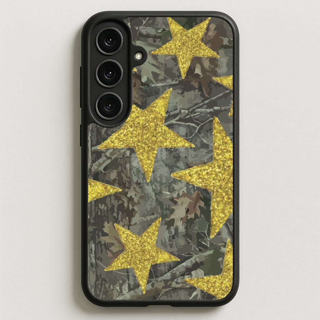Camo And Glitter Stars Pattern Phone Case for Galaxy S25FE