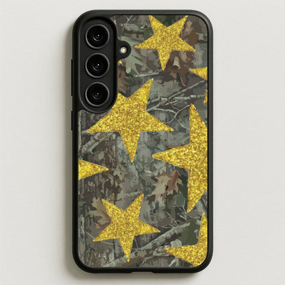 Camo And Glitter Stars Pattern Phone Case for Galaxy S25FE