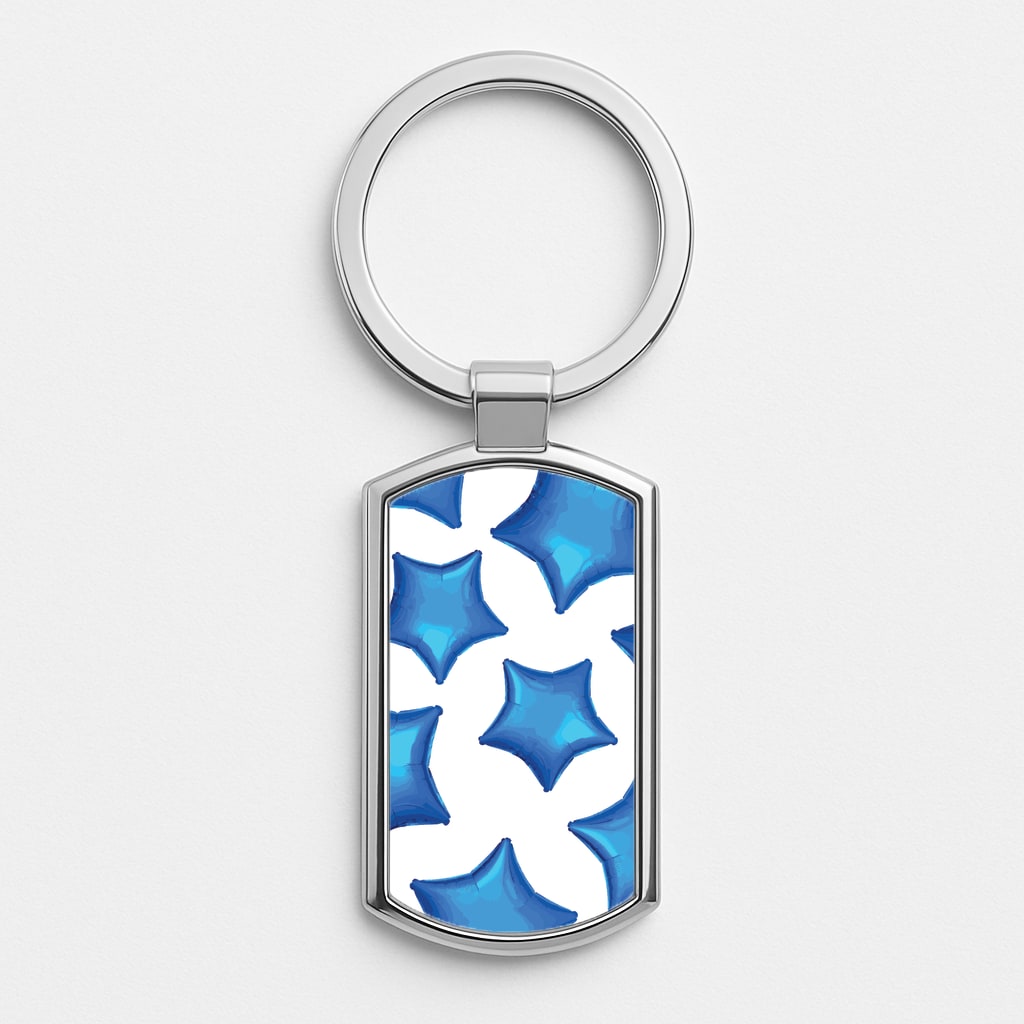 Blue Star Balloons Pattern Silver Keyring