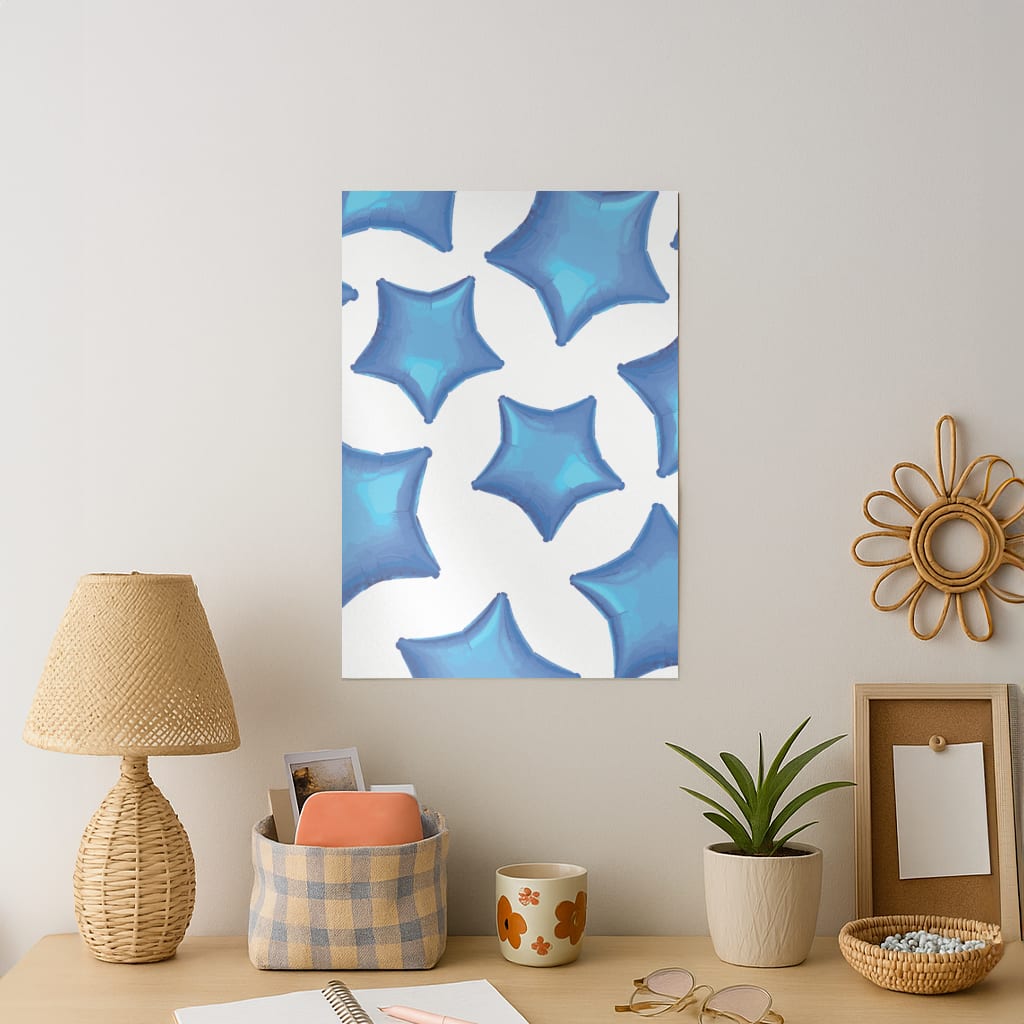 Blue Star Balloons Pattern Art Print