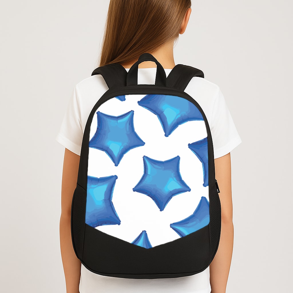 Blue Star Balloons Pattern Large School Bag
