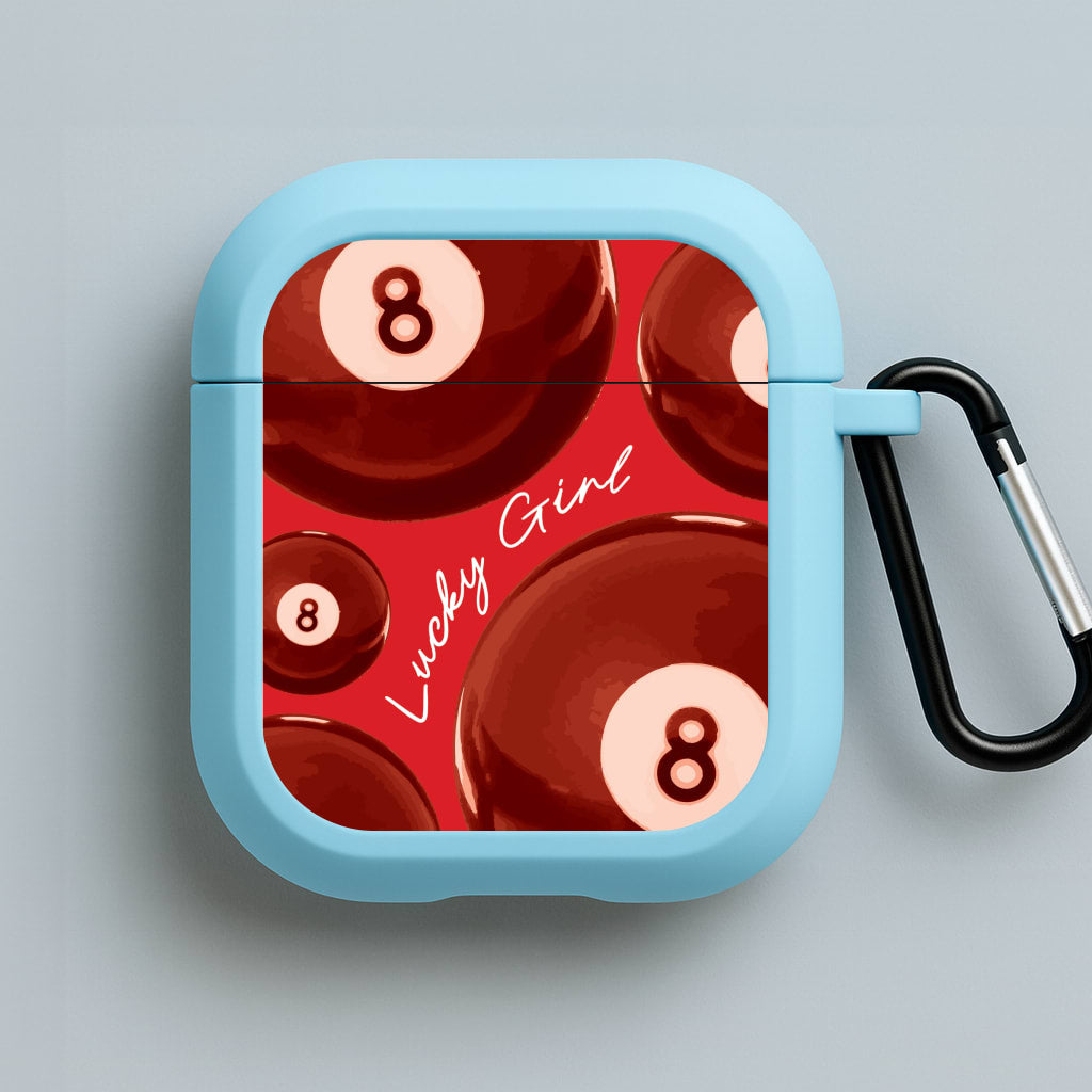 8-Ball Lucky Girl Pattern Blue AirPods Case