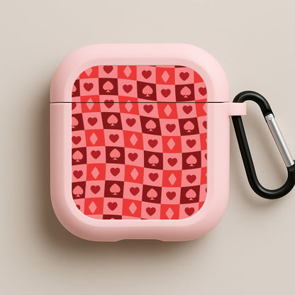 Card Suits Pattern Red Pink AirPods Case