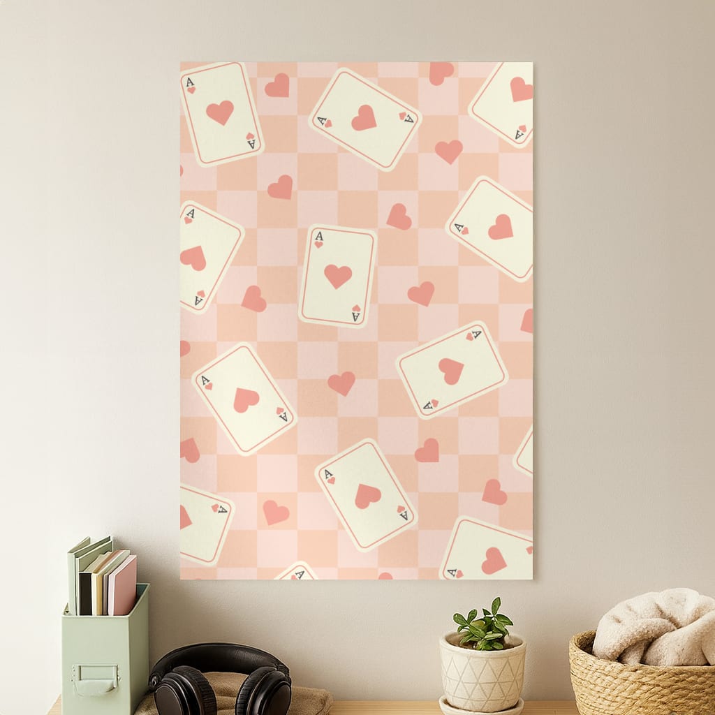 Cute Playing Cards And Hearts Pattern Poster