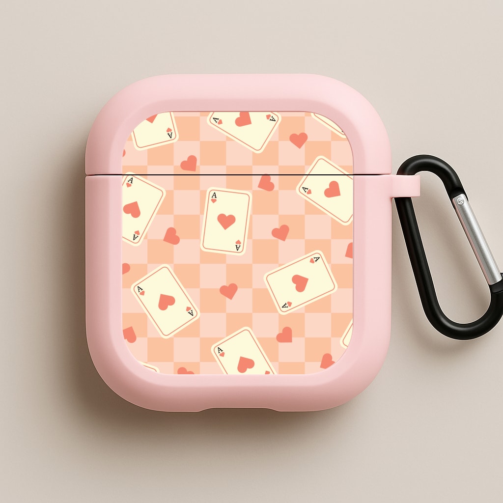Cute Playing Cards And Hearts Pattern Pink AirPods Case