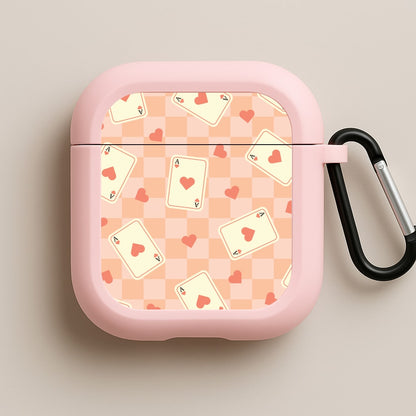 Cute Playing Cards And Hearts Pattern Pink AirPods Case