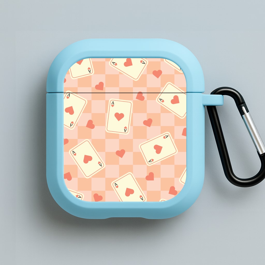 Cute Playing Cards And Hearts Pattern Blue AirPods Case