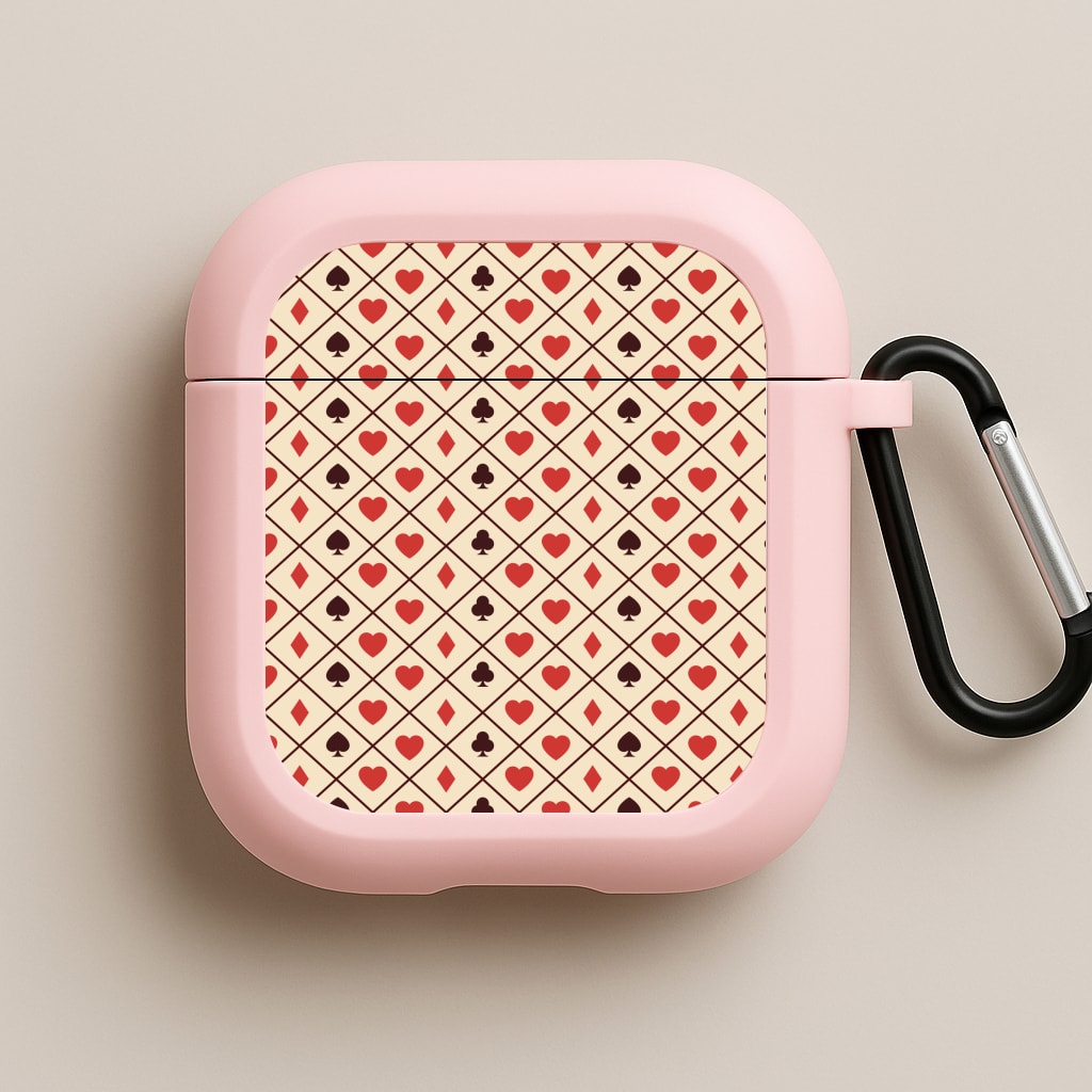 Zig-Zag Card Suits Pattern Pink AirPods Case