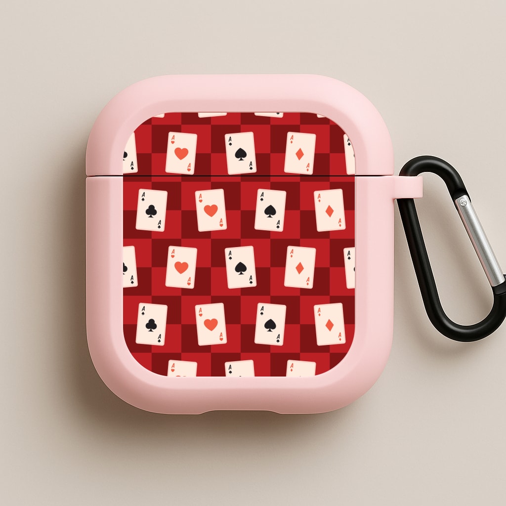 Card Deck Checkered Pattern  Pink AirPods Case