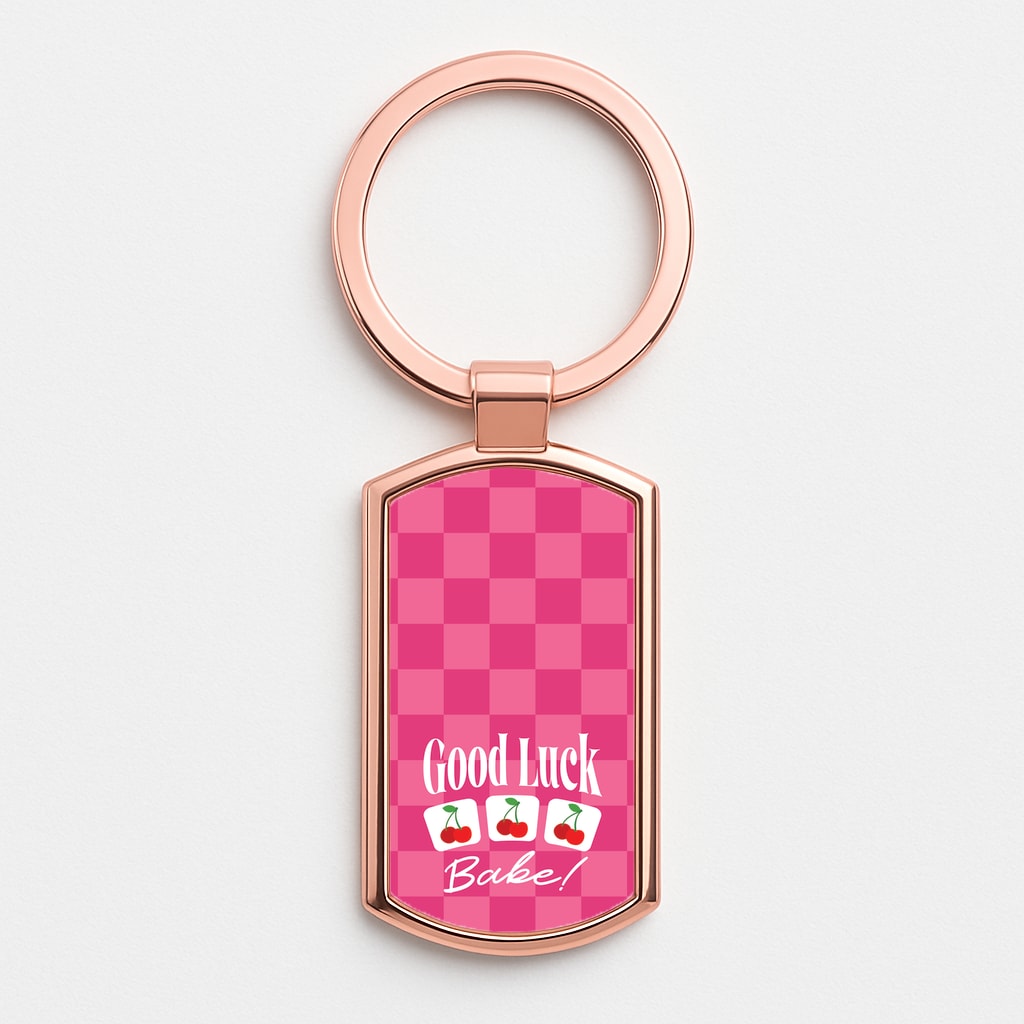 Good Luck Babe Cherries Rose Gold Keyring
