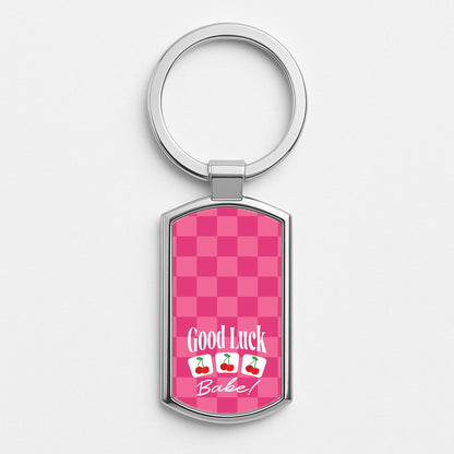 Good Luck Babe Cherries Silver Keyring