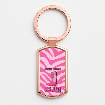 Zebra Print Pink Pony Club Rose Gold Keyring