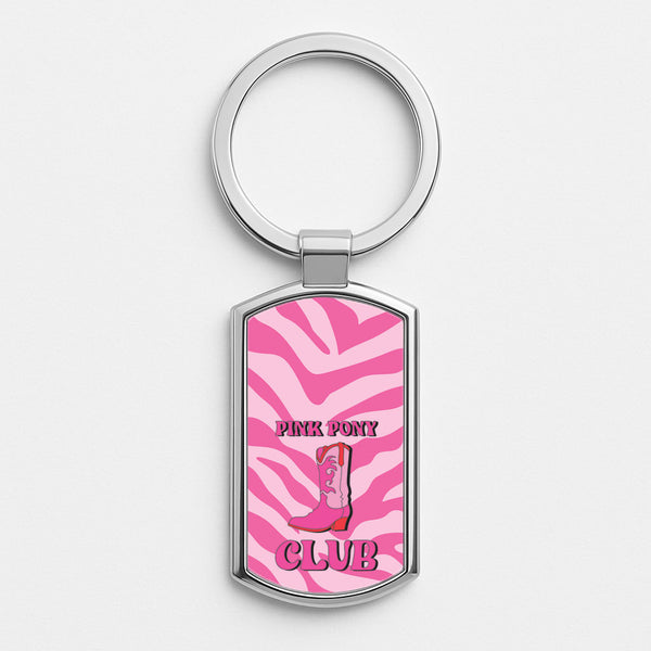 Zebra Print Pink Pony Club Silver Keyring
