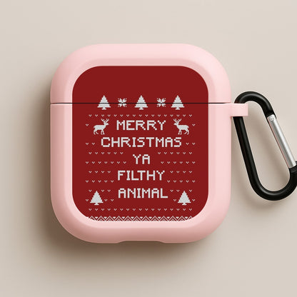 Merry Christmas Ya Filthy Animal Pink AirPods Case