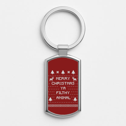 Merry Christmas Ya Filthy Animal Silver Keyring