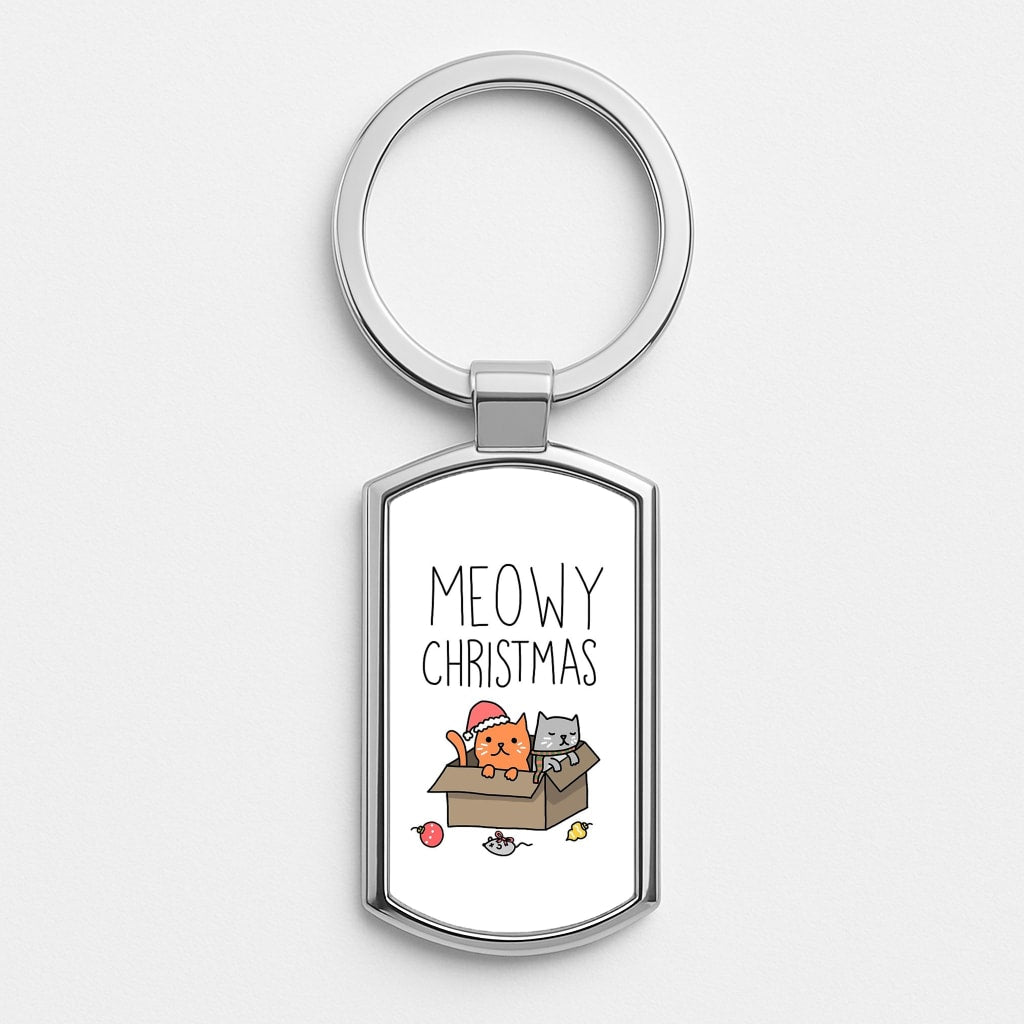 Meowy Christmas Silver Keyring