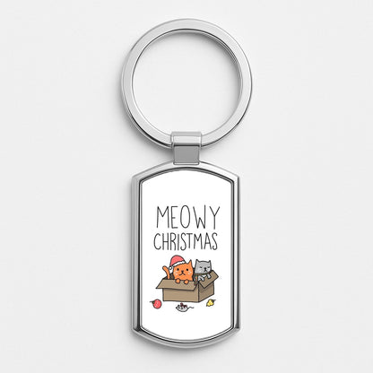 Meowy Christmas Silver Keyring