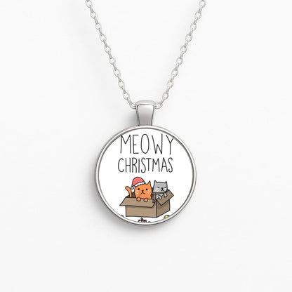 Meowy Christmas Circle Necklace