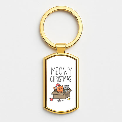 Meowy Christmas Gold Keyring