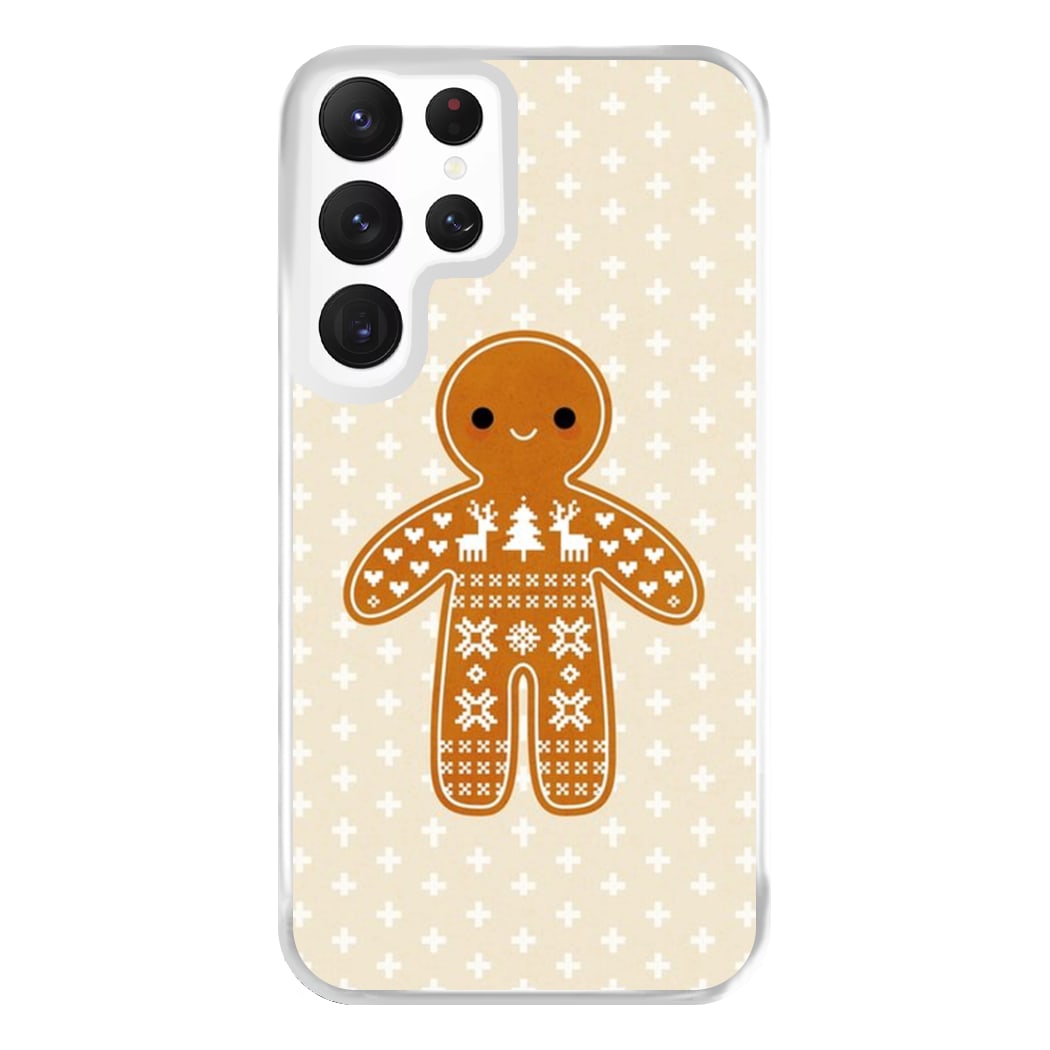 Christmas Jumper Pattern Gingerbread Man Phone Case for Galaxy S22 Ultra