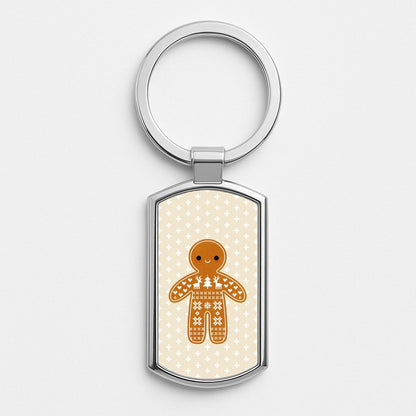 Christmas Jumper Pattern Gingerbread Man Silver Keyring