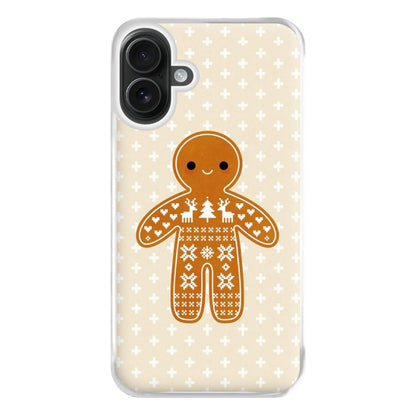 Christmas Jumper Pattern Gingerbread Man Phone Case for iPhone 16 Plus