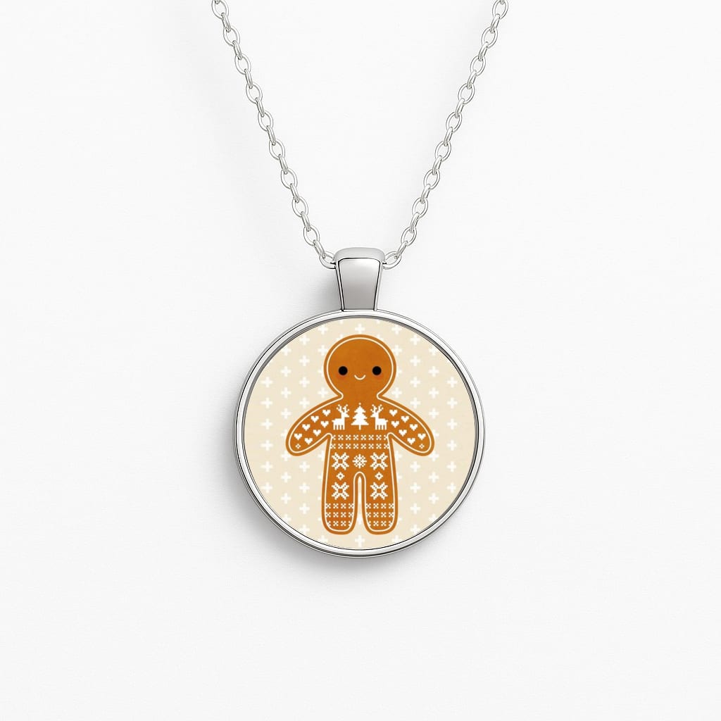 Christmas Jumper Pattern Gingerbread Man Necklace