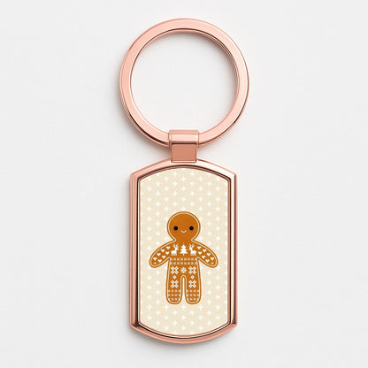 Christmas Jumper Pattern Gingerbread Man Rose Gold Keyring