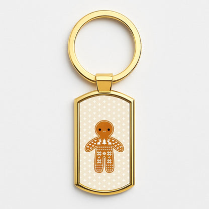 Christmas Jumper Pattern Gingerbread Man Gold Keyring
