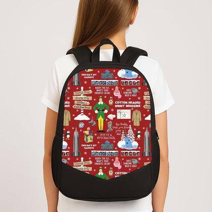 Red Elf Pattern Large School Bag